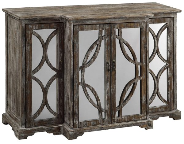 4 Door Rustic Wood And Mirror Sideboard Discount