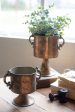 Set Of Two Antique Copper Finish Planters With Handles Hot on Sale