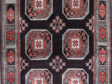 Black Akcha Revival Hand Knotted Rug For Sale