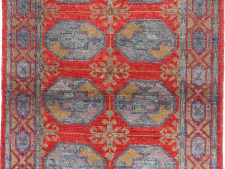 Red Akcha Revival Hand Knotted Rug Online Hot Sale