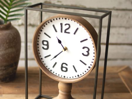 Metal Framed Tabletop Wooden Clock Supply