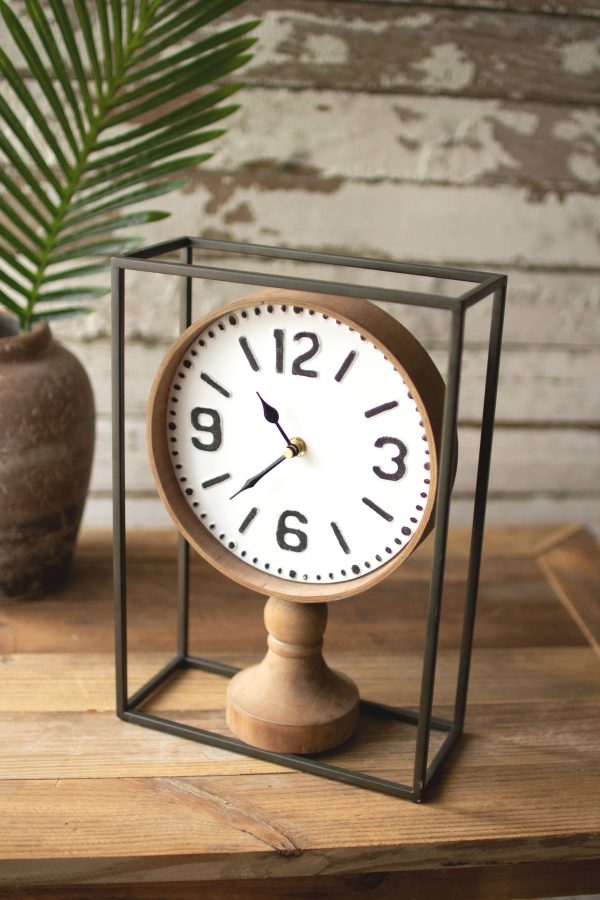 Metal Framed Tabletop Wooden Clock Supply