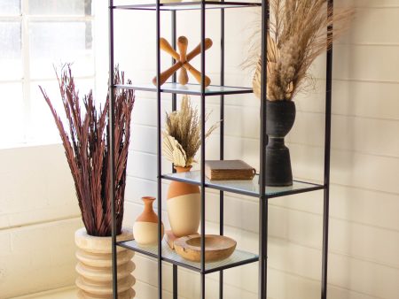 Antique Black Metal Display Unit With Fluted Glass Shelves For Discount