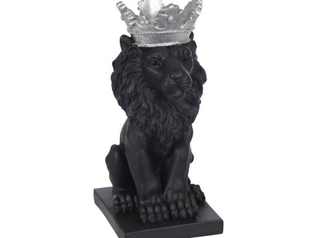 Polyresin 8  Lion W  Crown Figurine, Black Silver Online Hot Sale